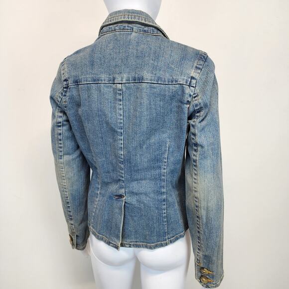 Vintage Y2K Old Navy Jean Denim Jacket Size S Distressed Stone Wash Peplum 2000s - Picture 4 of 15